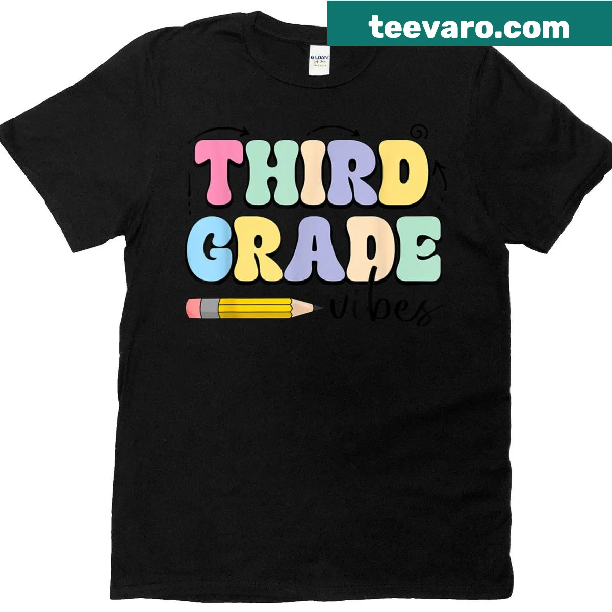 Teacher T-shirt with Third Grade Vibes theme. — on a men's t-shirt