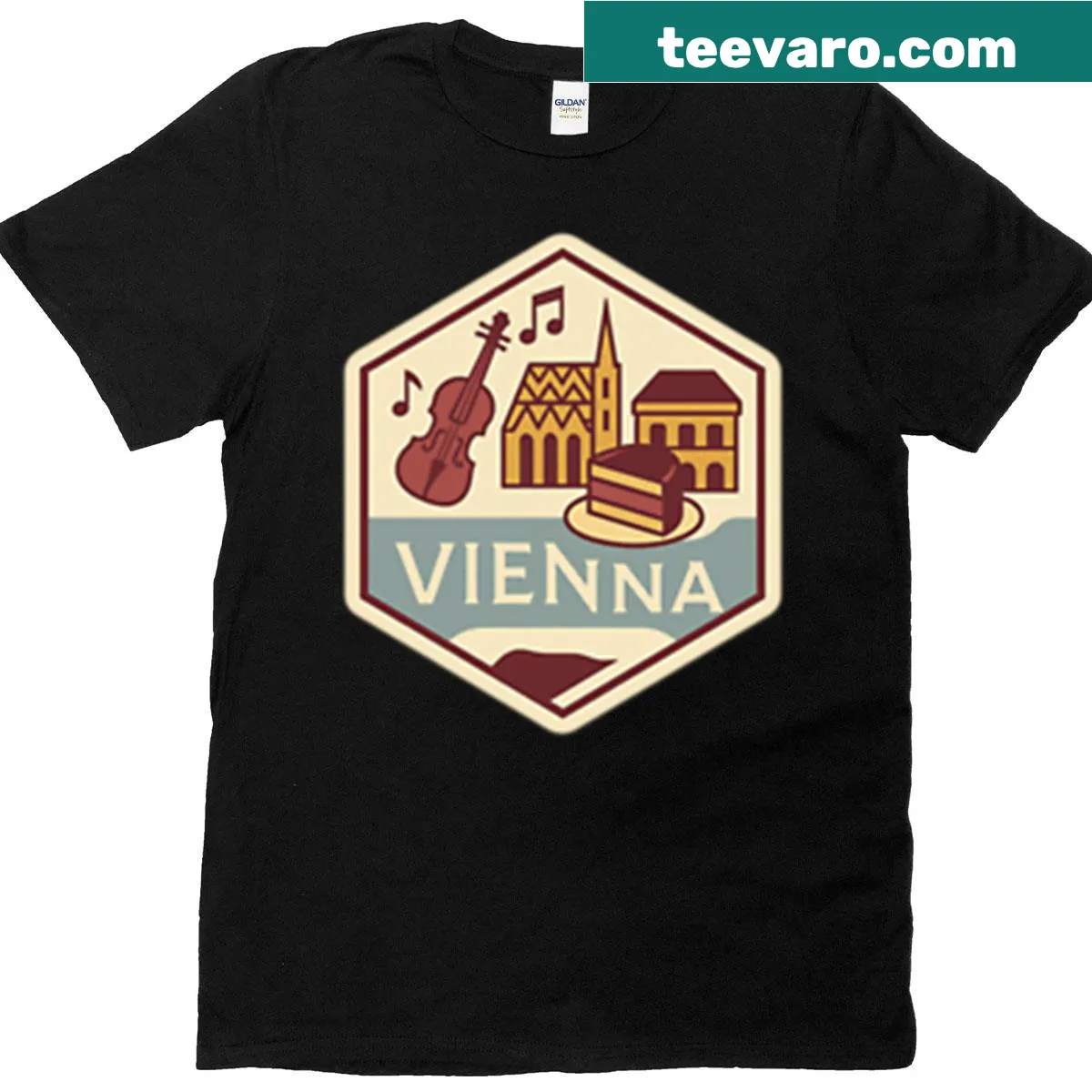 Illustrated oversized T-shirt celebrating Vienna's musical heritage — on a men's t-shirt