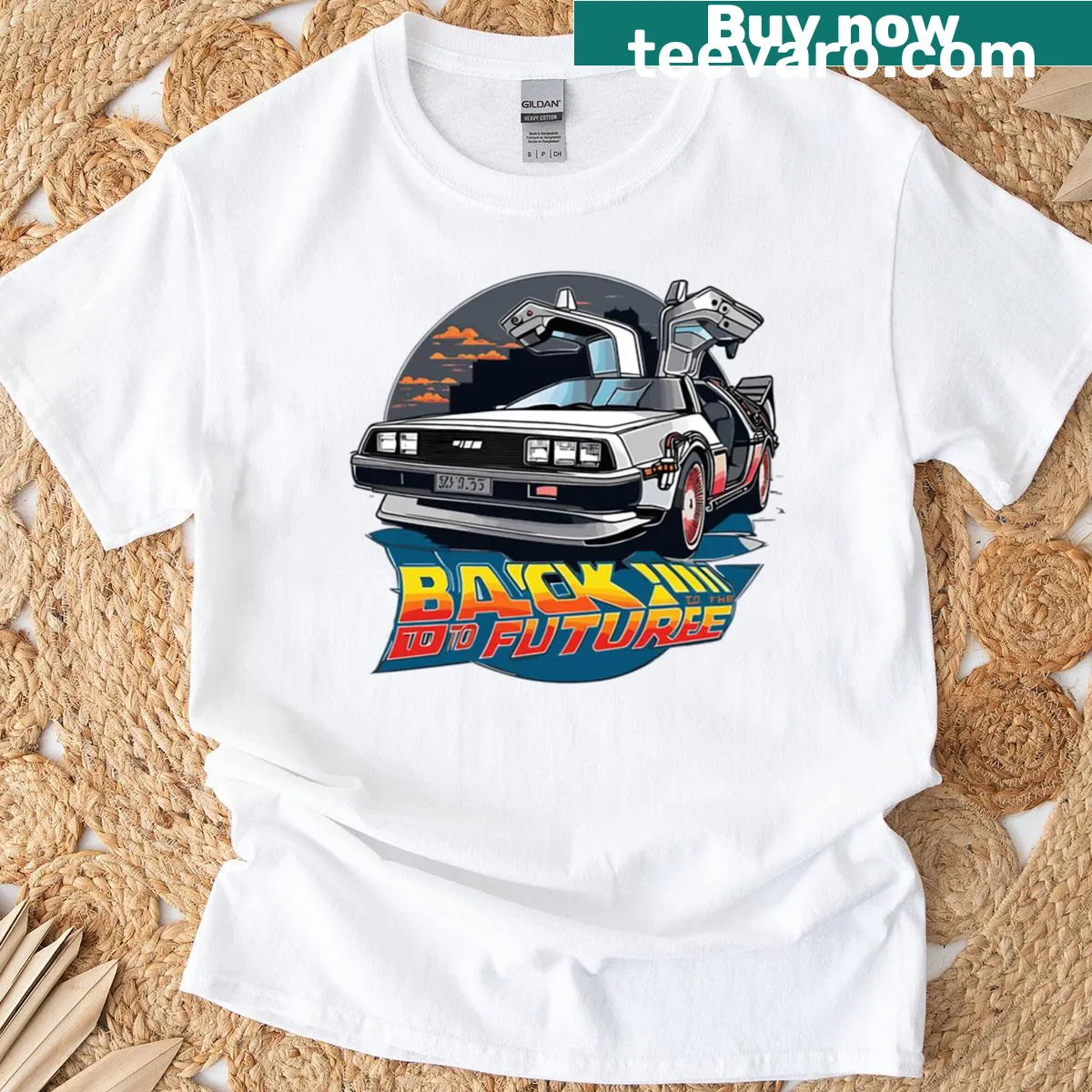 Vintage-style t-shirt featuring the DeLorean DMC-12 car design. — on a men's t-shirt