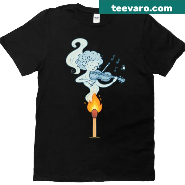 Artistic t-shirt featuring a violinist in smoke