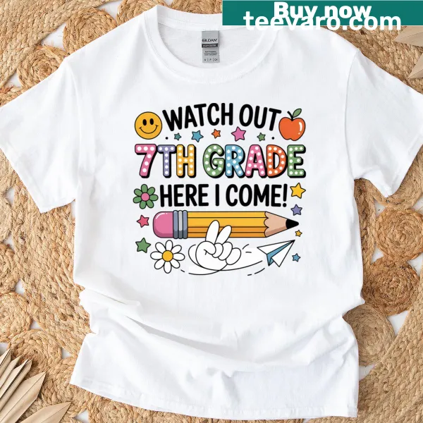 Back-to-school shirt for 7th graders with an energetic design.