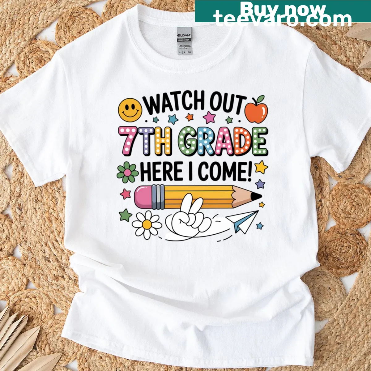 Back-to-school shirt for 7th graders with an energetic design. — on a men's t-shirt