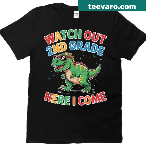 Playful dinosaur graphic for kindergarten on a t-shirt
