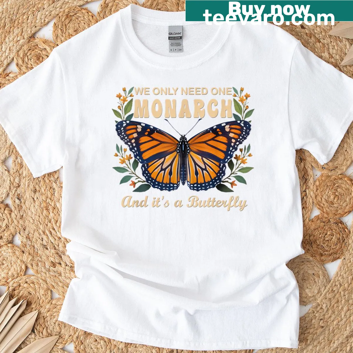 Nature T-shirt featuring butterflies and a floral design — on a men's t-shirt