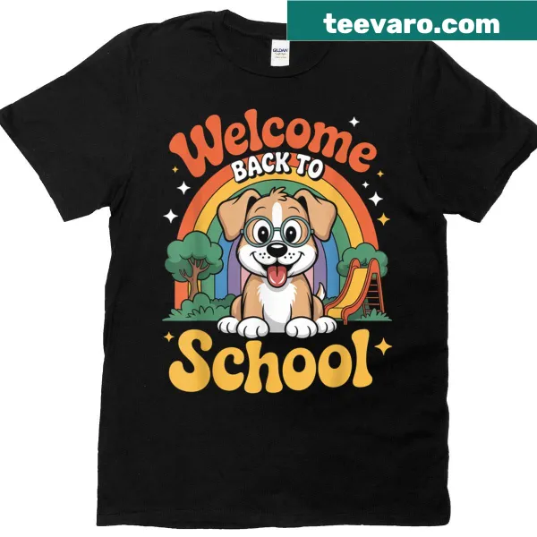 Cute dog illustration on kids' first day of school T-shirt