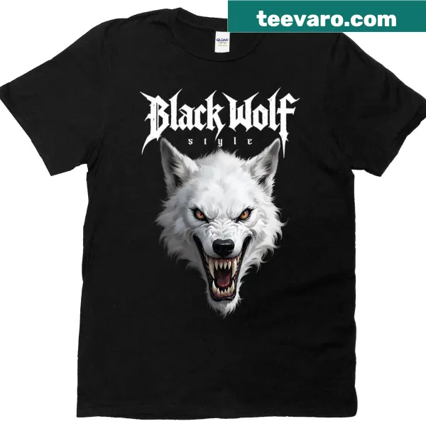 Illustrative design of a white werewolf and black wolf on a t-shirt