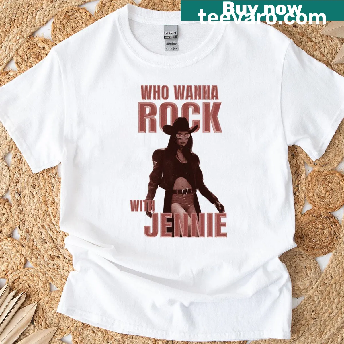 Boxy T-shirt inviting to rock with Jennie — on a men's t-shirt