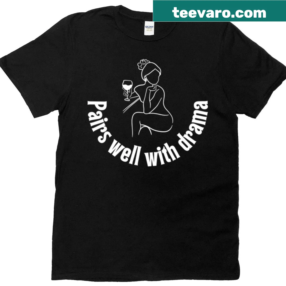 Witty shirt stating 'Wine Pairs Well With Drama' in fun typography — on a men's t-shirt