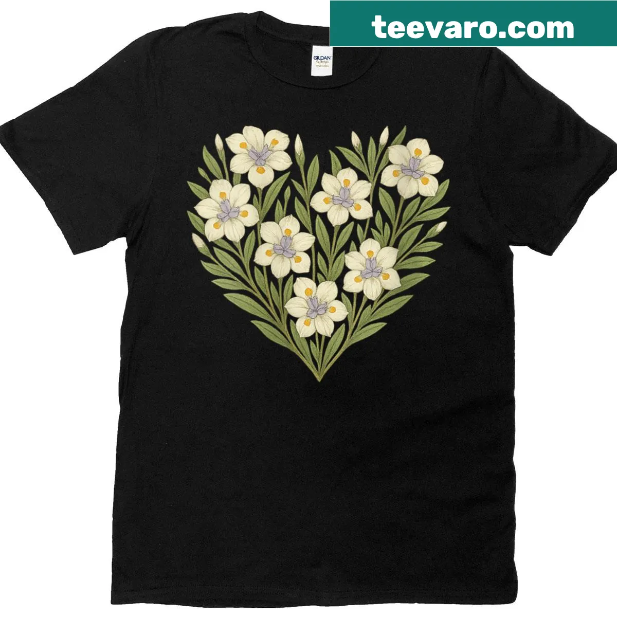 Women's floral t-shirt featuring an African Iris heart design. — on a men's t-shirt