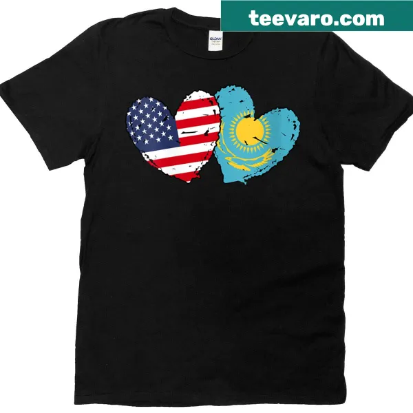 Heart design with American and Kazakh flags on women's T-shirt