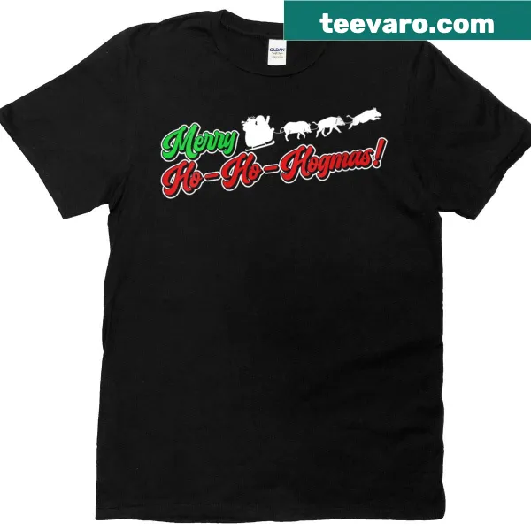 Humorous boar hunting shirt with 'Ho-ho-hogmas' and Santa hat illustration