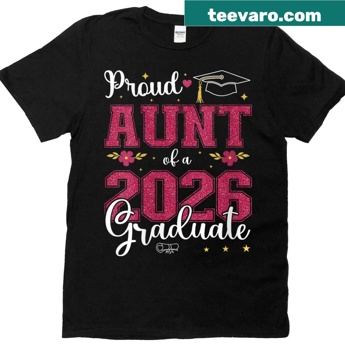 Proud Aunt t-shirt for Class of 2026 graduation celebrations — on a men's t-shirt