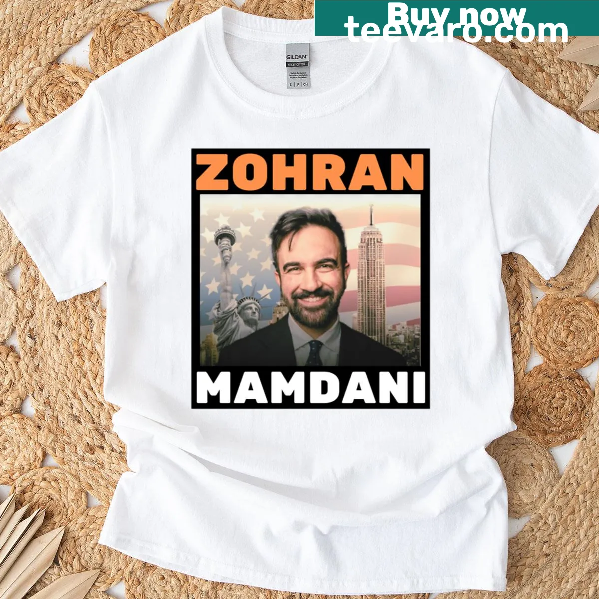 T-shirt with bold text 'Zohran Mamdani: A New Voice For New York' — on a men's t-shirt