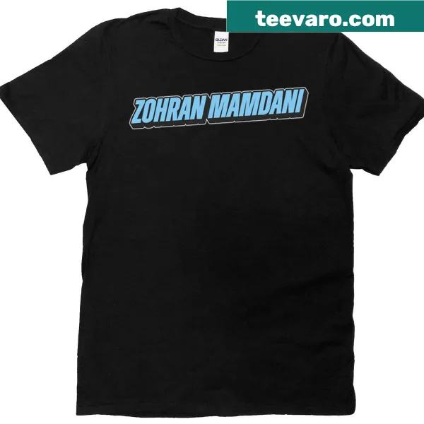 Vintage italic text 'Zohran Mamdani' on a T-shirt