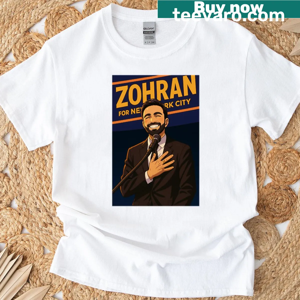 T-shirt with 'Zohran Mamdani For New York City' text — on a men's t-shirt