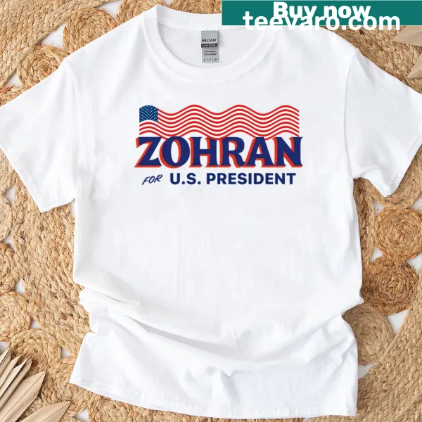 T-shirt featuring bold text supporting Zohran Mamdani for President
