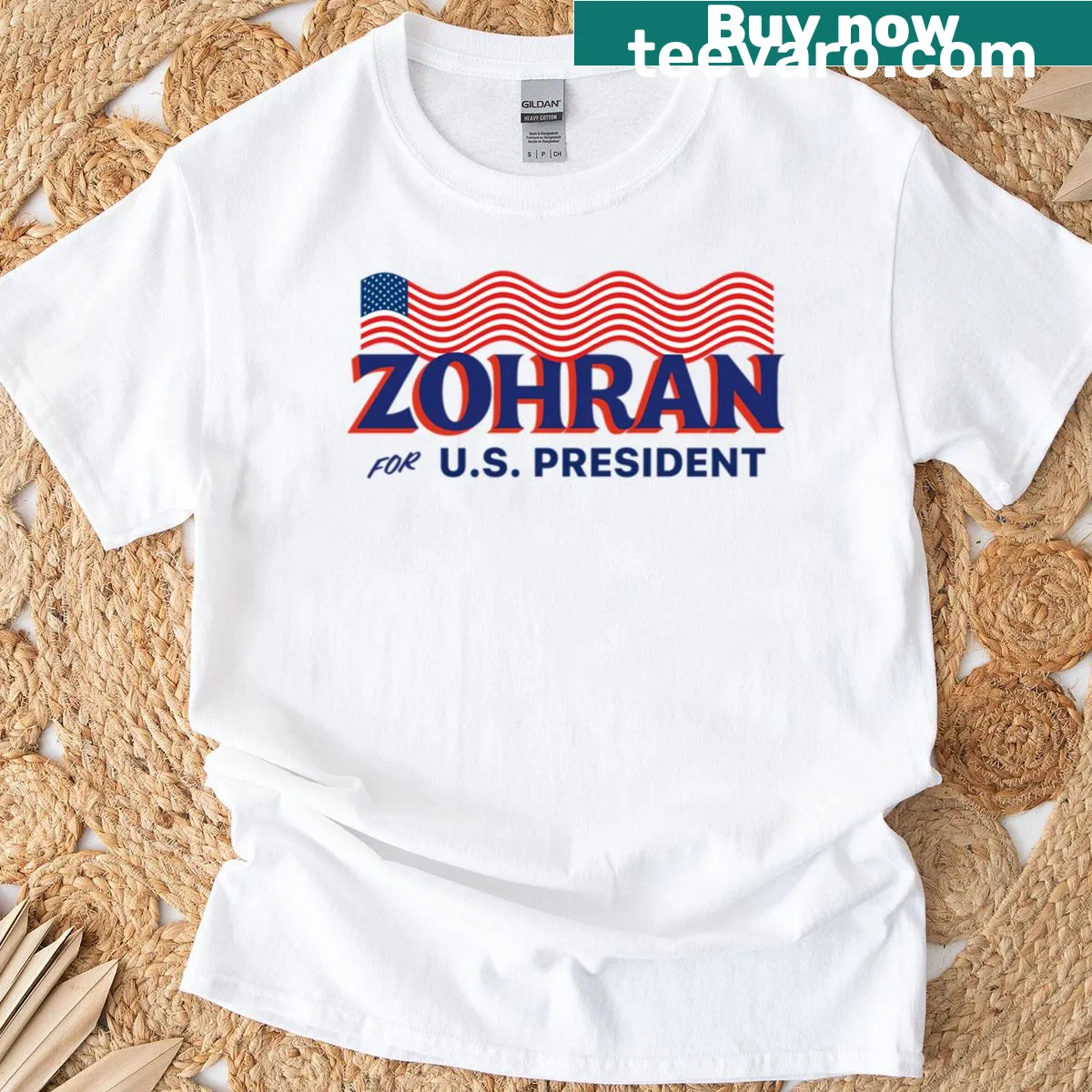 T-shirt featuring bold text supporting Zohran Mamdani for President — on a men's t-shirt