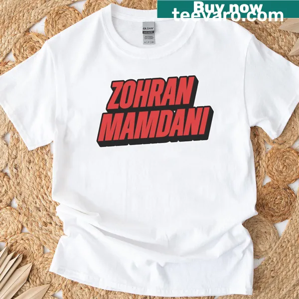 T-shirt with vertical text design of Zohran Mamdani