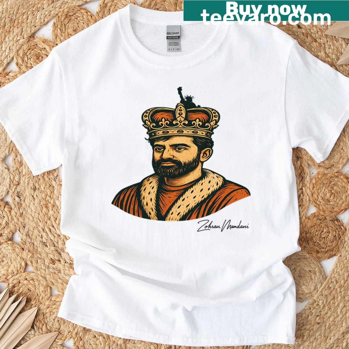 Retro crown design of Zohran Mamdani on t-shirt — on a men's t-shirt