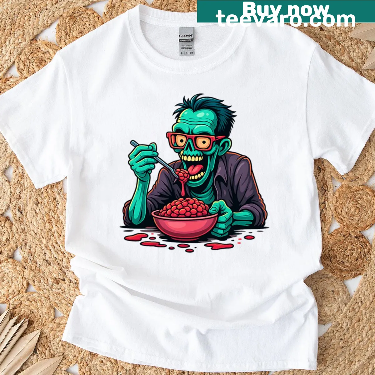 3D horror T-shirt featuring a zombie cravings design — on a men's t-shirt