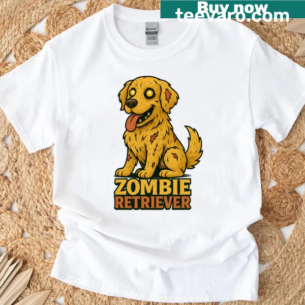 Oversized t-shirt featuring a quirky zombie retriever design