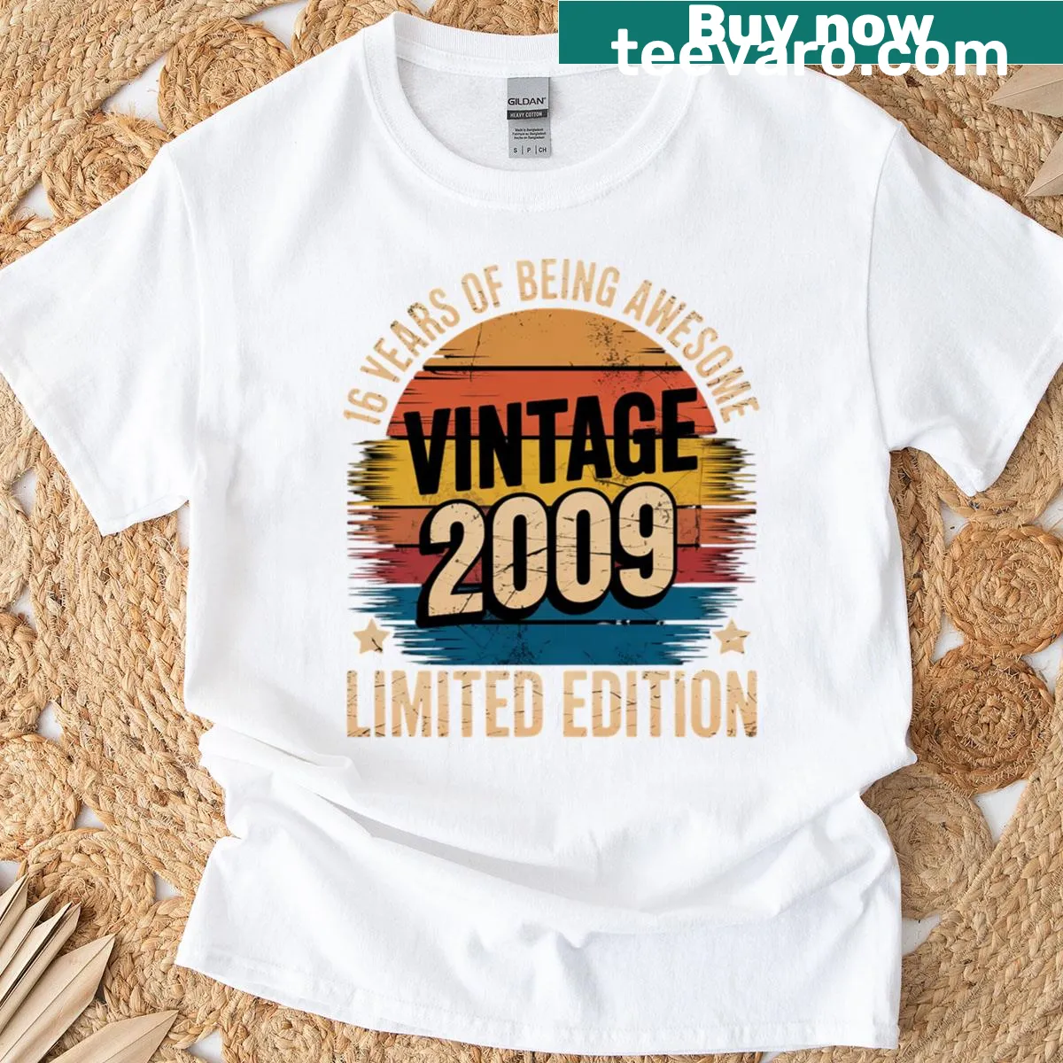 T-shirt celebrating a 16th birthday in 2009 with bold lettering — on a men's t-shirt