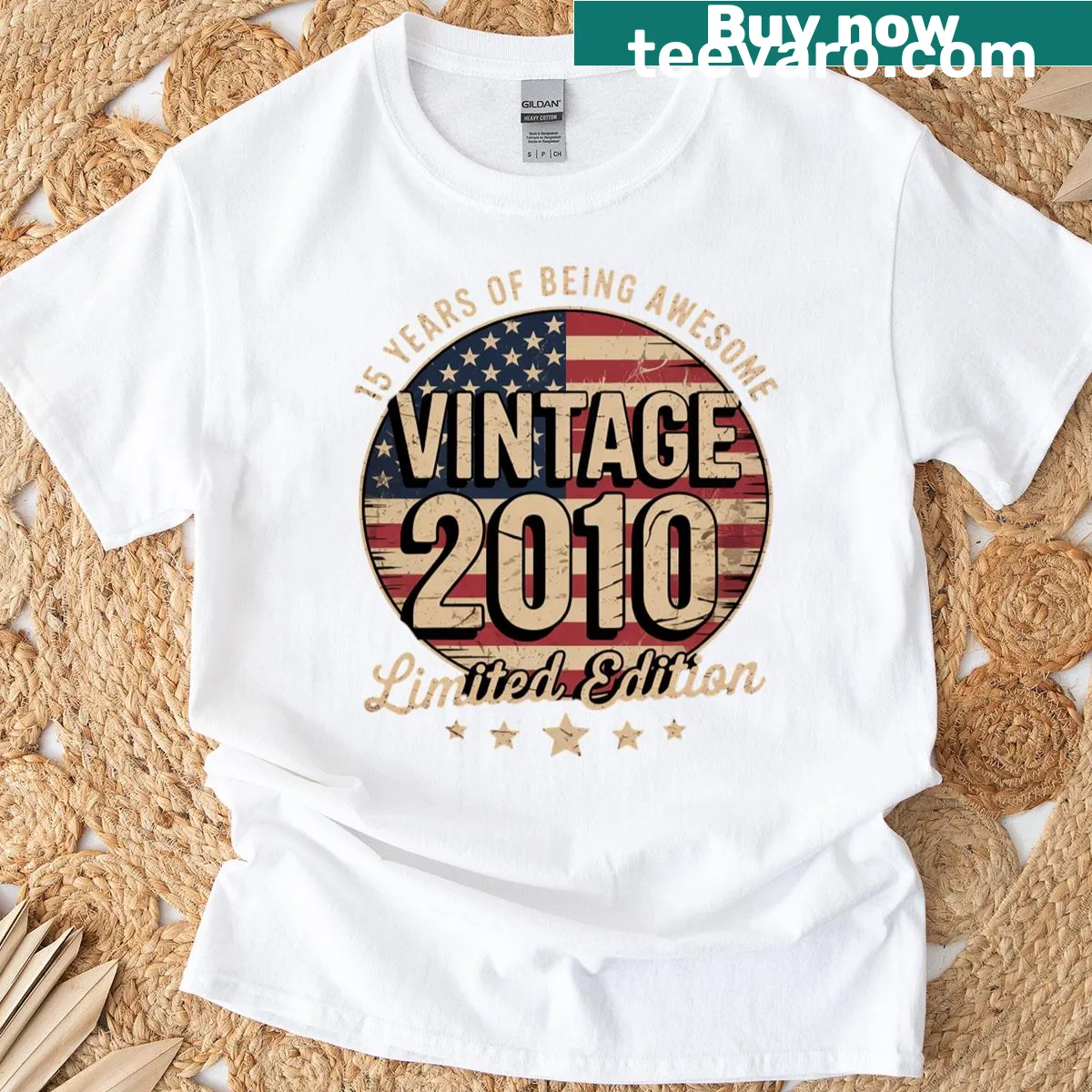 15-year-old USA flag T-shirt celebrating a birthday — on a men's t-shirt
