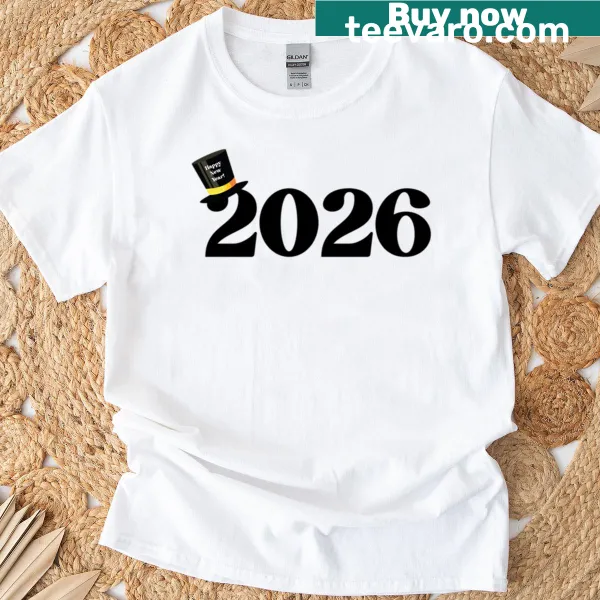 Happy New Year 2026 boxy t-shirt design with festive typography