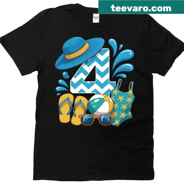 Birthday t-shirt for a four-year-old swimmer with swim motifs