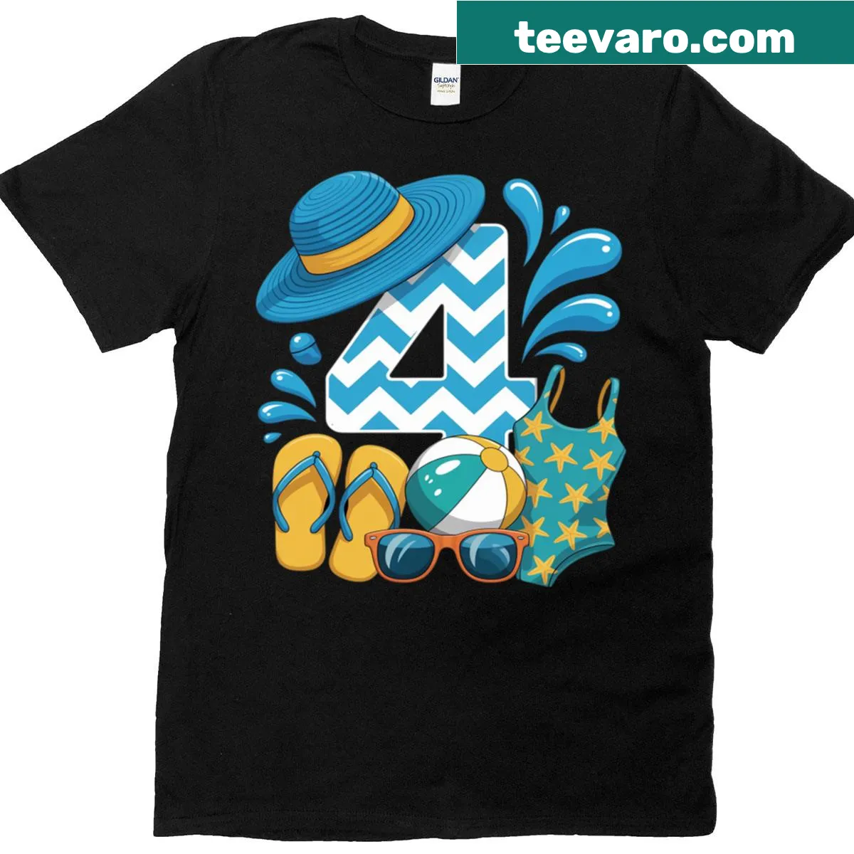 Birthday t-shirt for a four-year-old swimmer with swim motifs — on a men's t-shirt