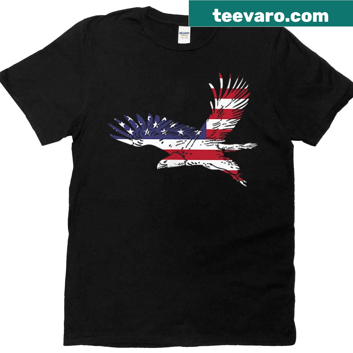Bald eagle and US flag pocket t-shirt for July 4th — on a men's t-shirt