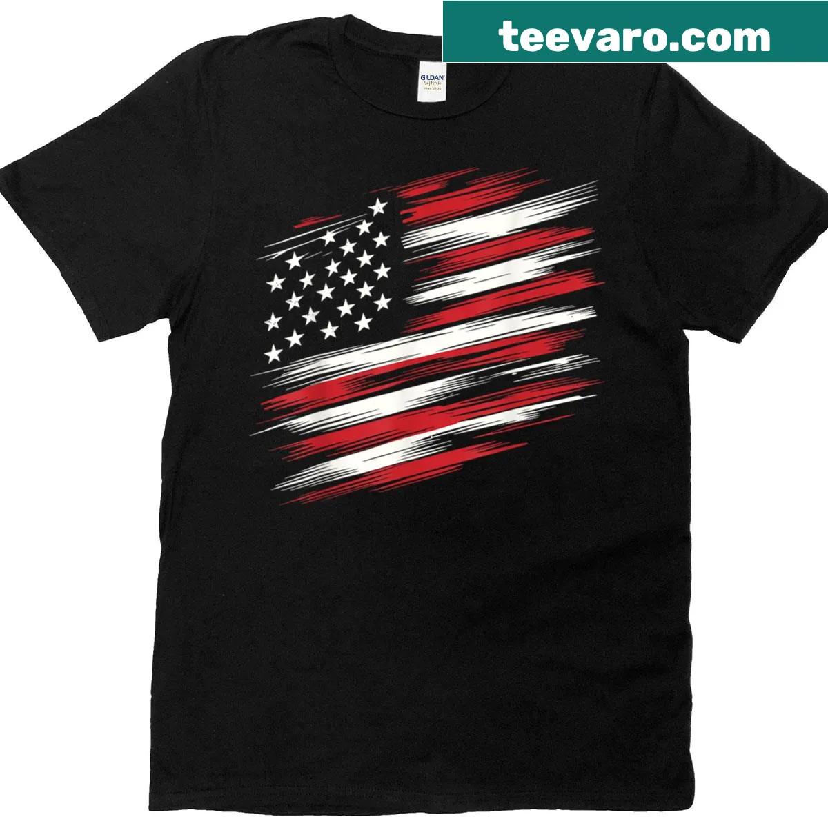 Patriotic American flag shirt for Fourth of July celebrations — on a men's t-shirt