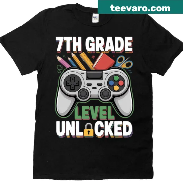 Gamer-themed T-shirt celebrating 7th grade level unlock