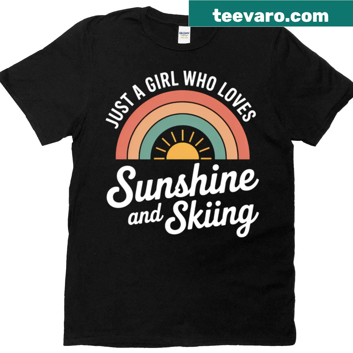 Outdoor T-shirt for women celebrating sunshine and skiing — on a men's t-shirt