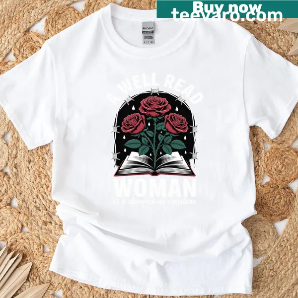 Feminist bookish t-shirt with empowering text about women and reading