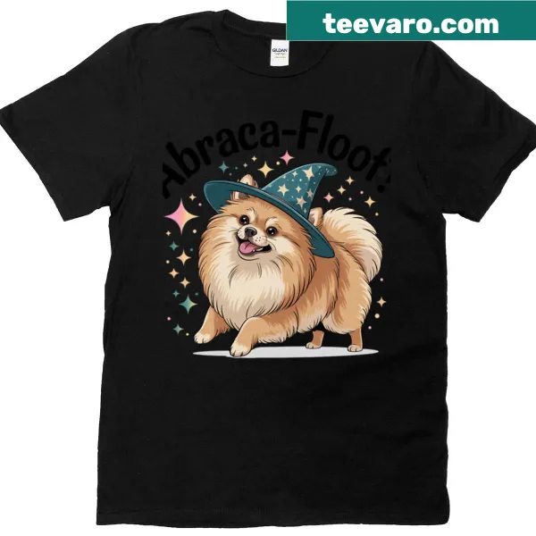 Cute Pomeranian illustration T-shirt titled 'Abraca-floof'