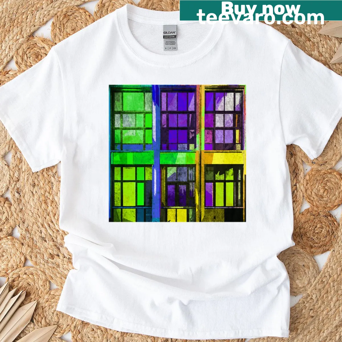 Abstract t-shirt featuring an intricate windows design — on a men's t-shirt