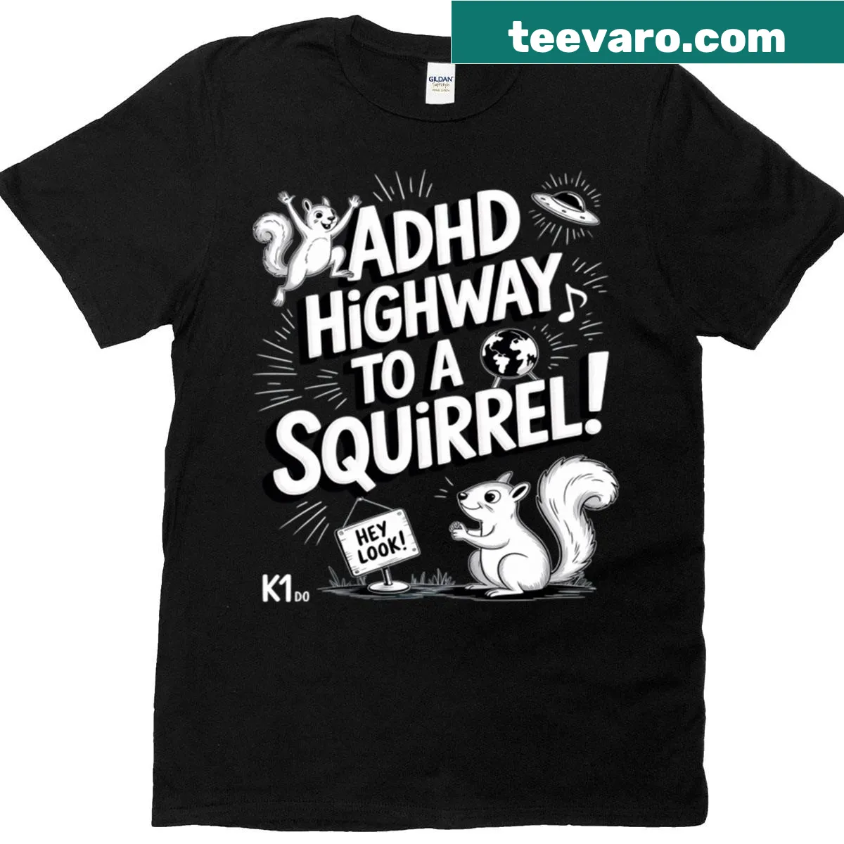 Funny ADHD T-shirt with quirky highway graphic — on a men's t-shirt