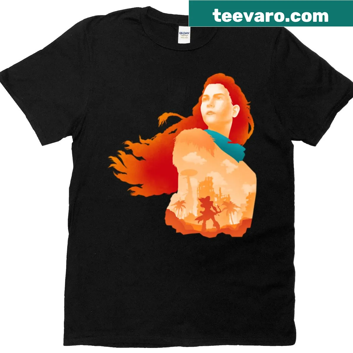 Illustrated Aloy character t-shirt inspired by gaming — on a men's t-shirt