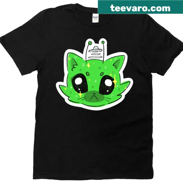 Playful T-shirt featuring a cartoon alien cat named Glerp Glorp