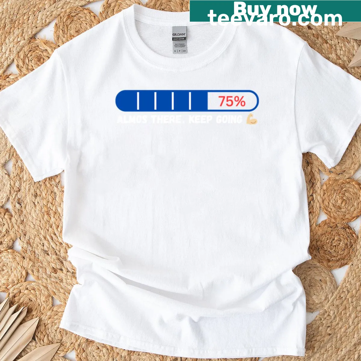 Motivational fitness t-shirt with loading bar and inspirational text — on a men's t-shirt