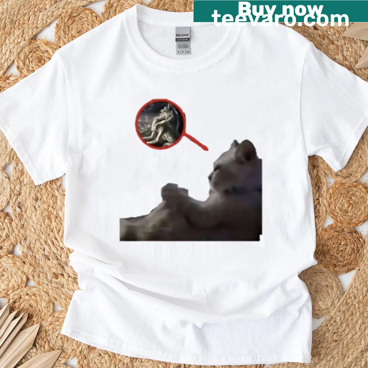 Cartoon cat graphic T-shirt for cat lovers with a funny design — on a men's t-shirt
