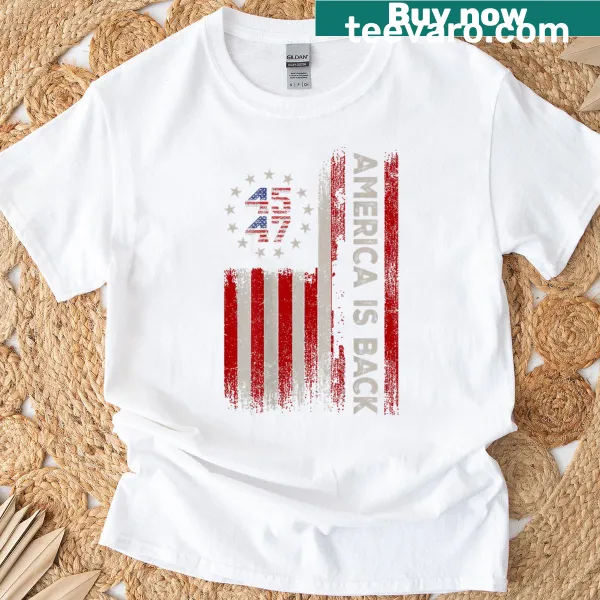 Patriotic t-shirt with American flag graphic on the back