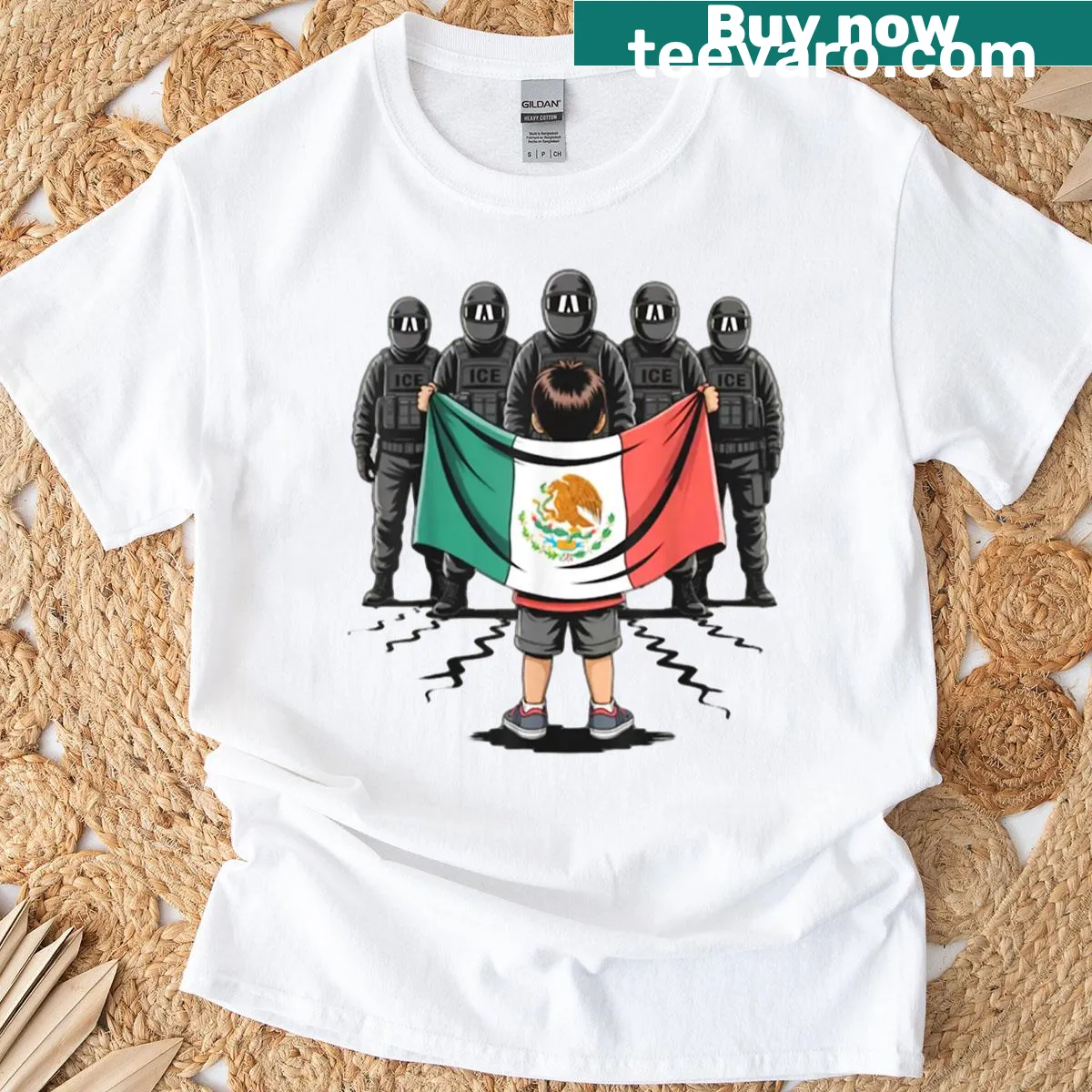 Protest T-shirt with Mexican flag and bold text — on a men's t-shirt