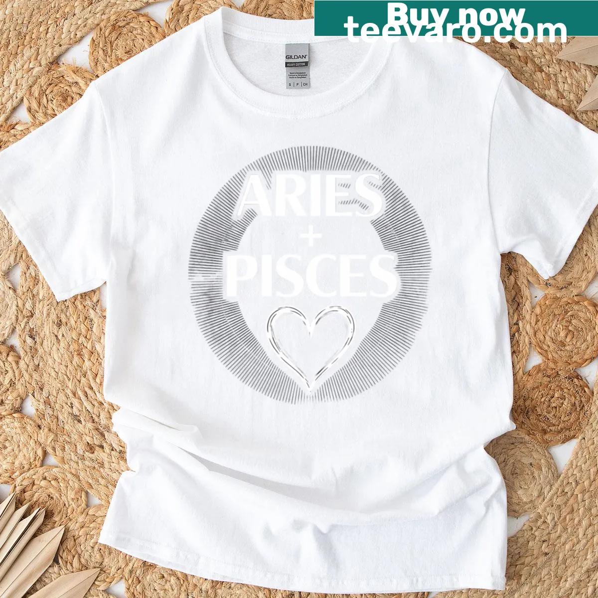 Couple matching zodiac sign graphic featuring Aries and Pisces — on a men's t-shirt