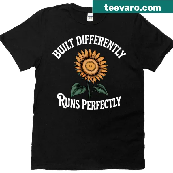 Sunflower graphic with supportive message about autism on a t-shirt.
