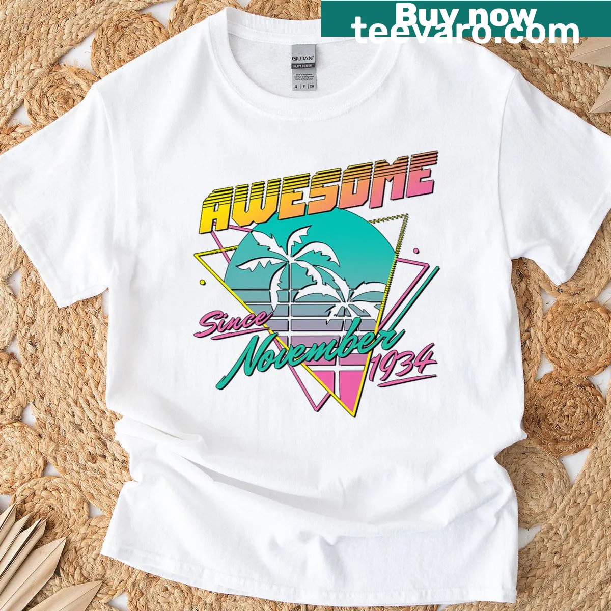Text 'Awesome Since November 1934' on T-shirt. — on a men's t-shirt
