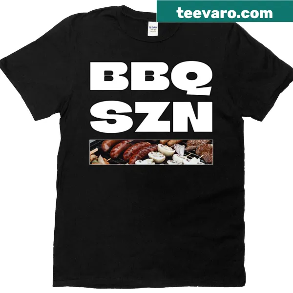 Bold T-shirt announcing 'Bbq Szn' for summer grilling and parties.