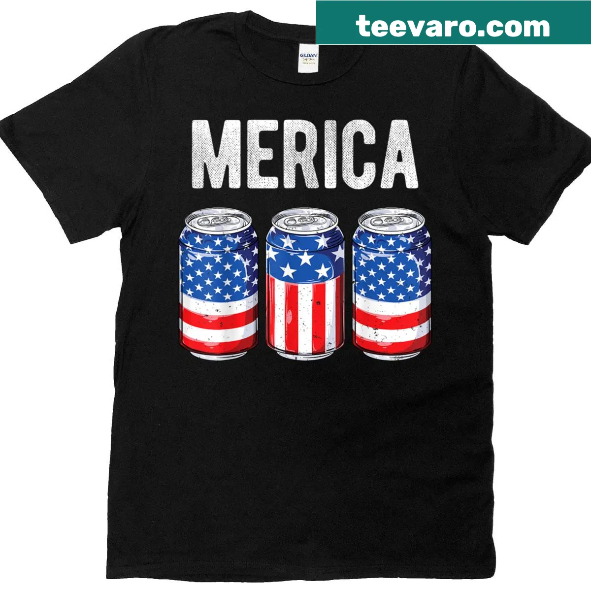 American flag design with beer motifs for 4th of July celebration — on a men's t-shirt