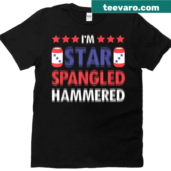 Funny Fourth of July T-shirt with 'Hammered' text.